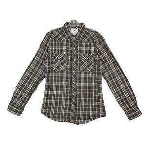 Pacsun 44MM Mens Small Flannel Shirt Gray Plaid Snap Western Goth Cowboy Y2K